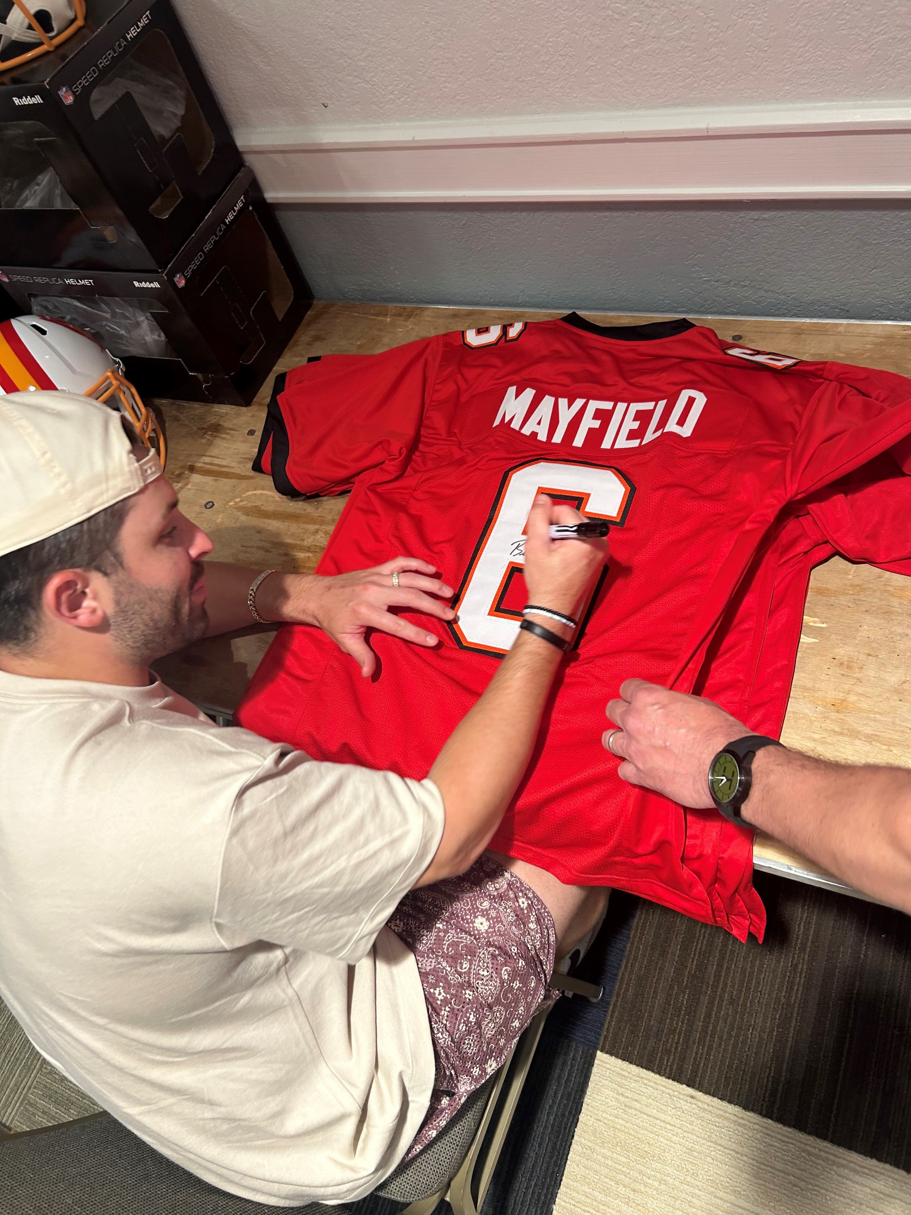 Baker Mayfield Autographed Tampa Bay (Red #6) Custom Jersey - Beckett