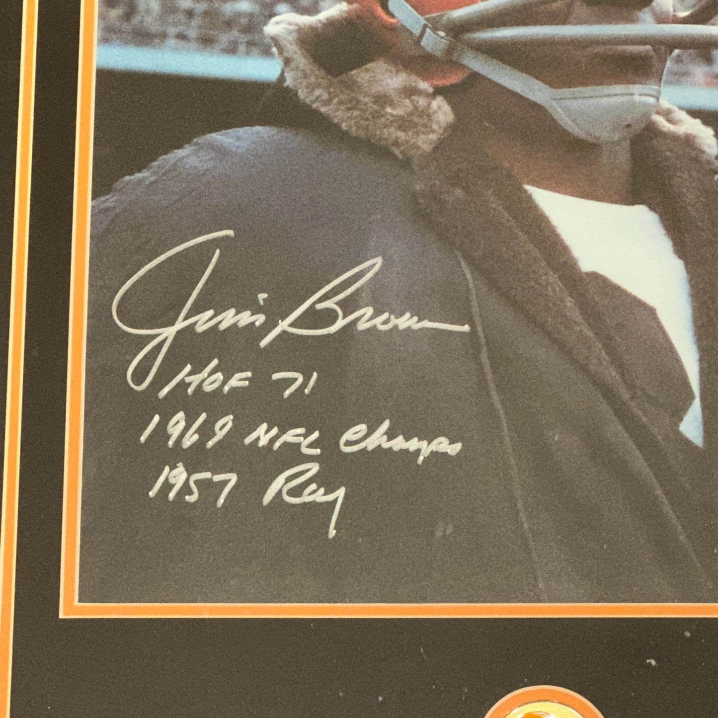 Jim Brown Autographed Cleveland Browns Deluxe Framed 16x20 Photo with Inscriptions - JSA