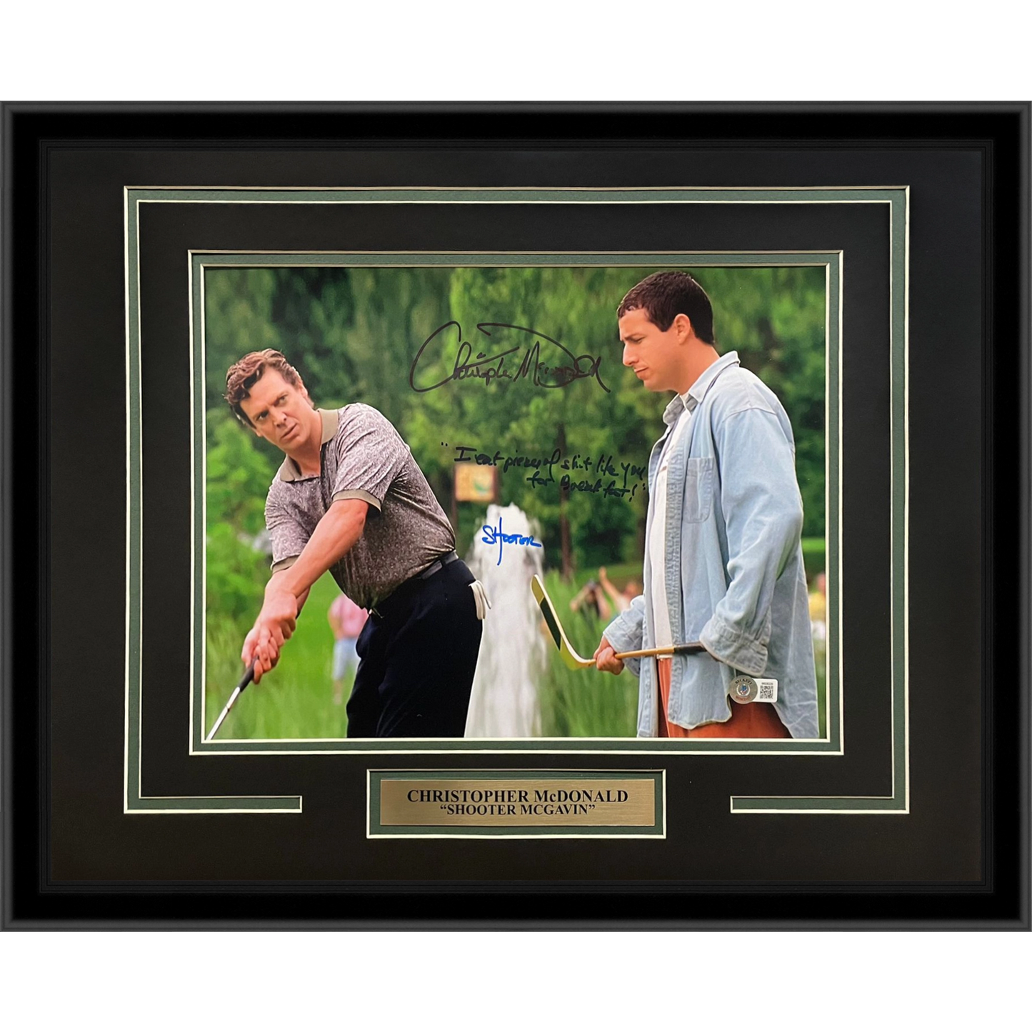 Christopher McDonald Shooter McGavin Autographed Happy Gilmore Deluxe Framed 11x14 Photo w/ Long Quote (Signed in Blue) - Beckett