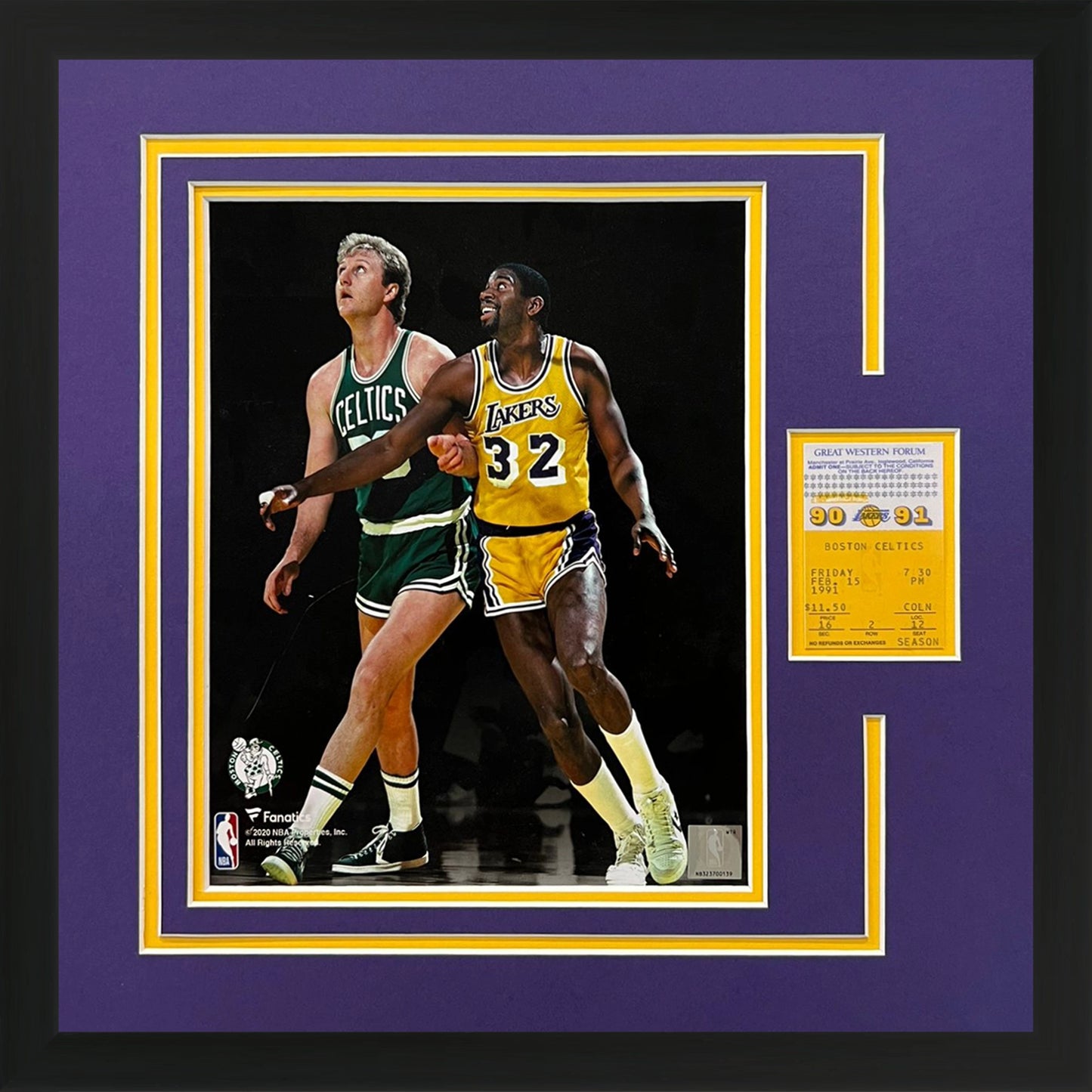 Magic Johnson Lakers And Larry Bird Celtics 8x10 Photo Deluxe Framed with Replica Ticket from Final Game Together