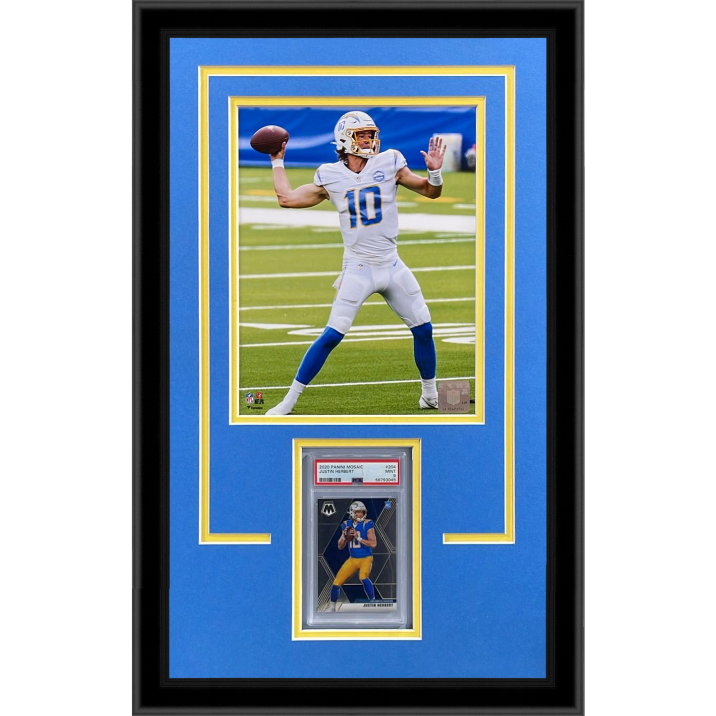 Justin Herbert Graded Rookie Card Deluxe Framed with Los Angeles Chargers 8x10 Photo