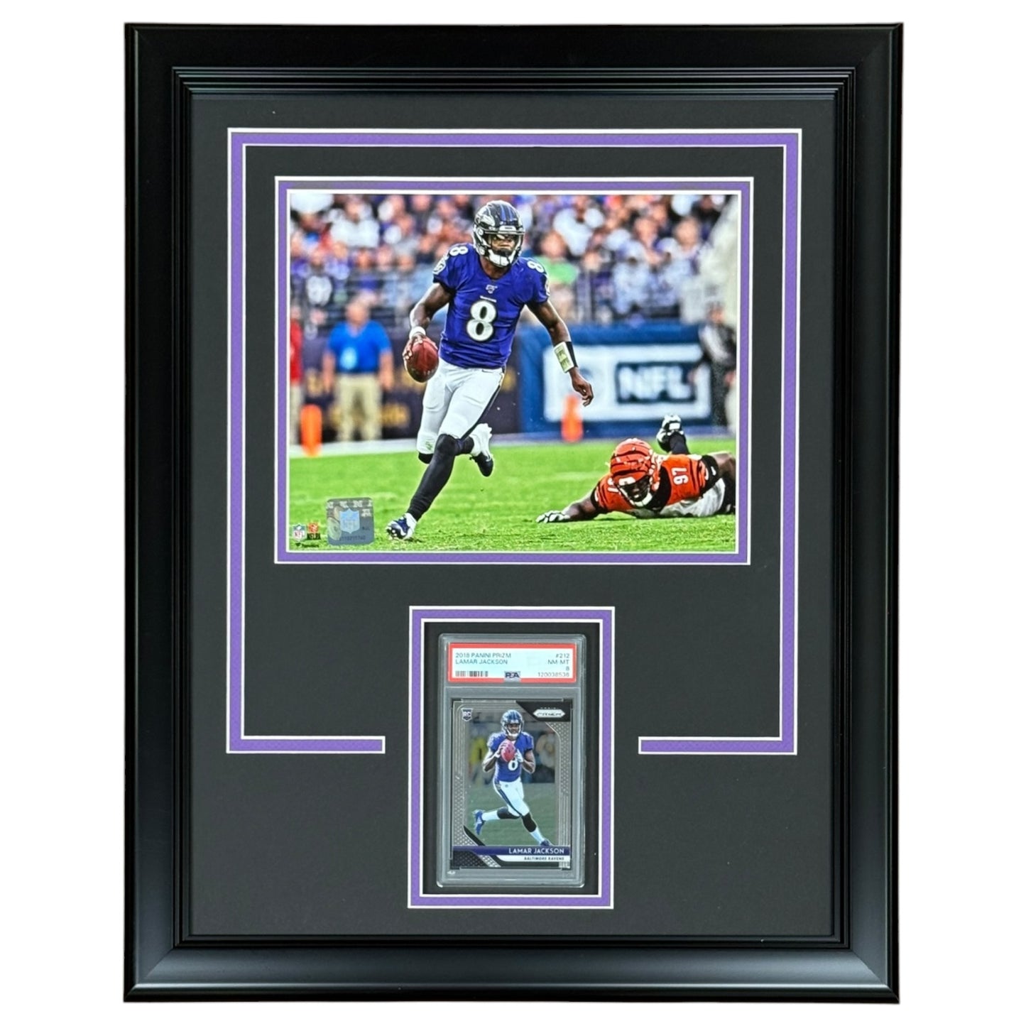 Lamar Jackson Graded Rookie Card Deluxe Framed with Baltimore Ravens 8x10 Photo