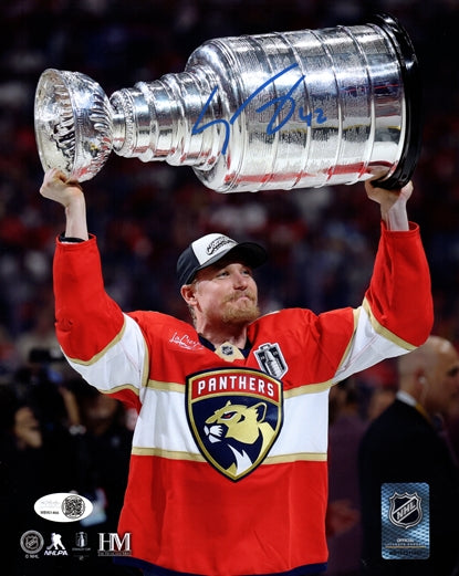 Gustav Forsling Autographed Florida Panthers 2025 Stanley Cup Trophy 8x10 Photo - JSA