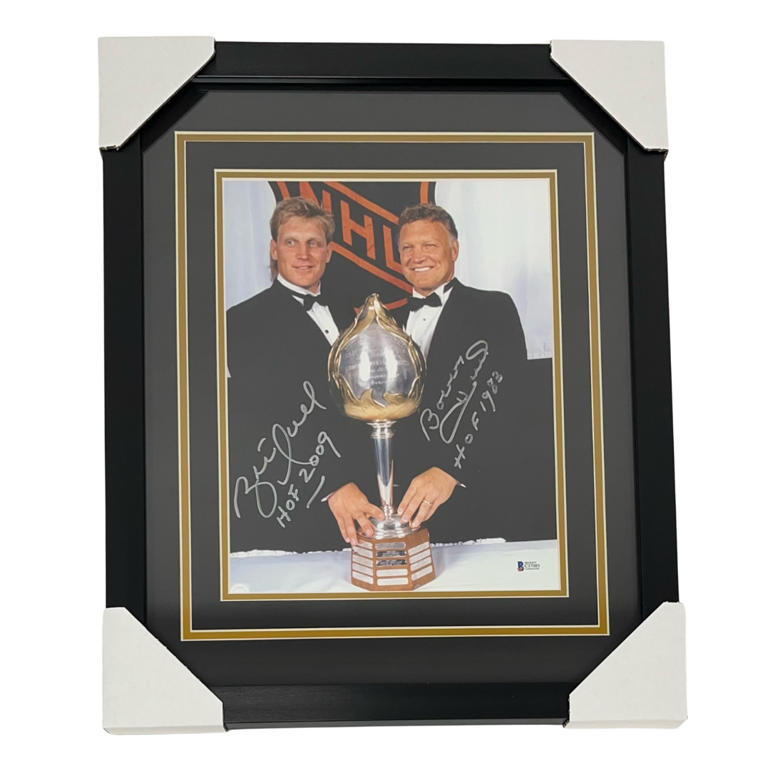 Brett & Bobby Hull Dual Signed & Professionally Framed 11x14 Photo - Beckett
