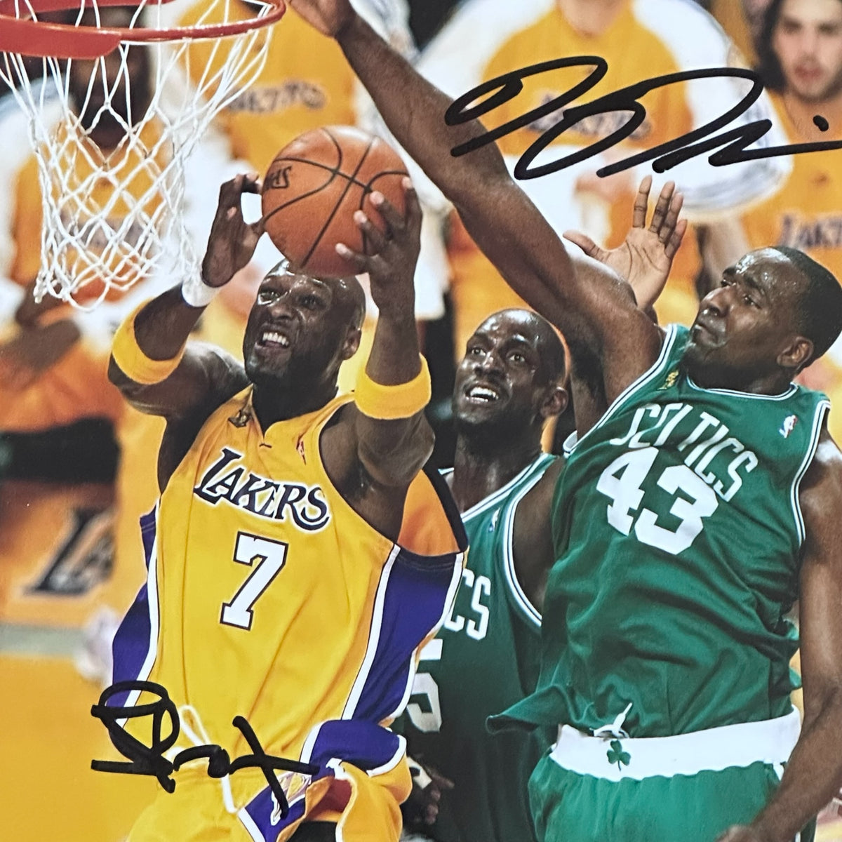 Lamar Odom & Kendrick Perkins Autographed The Finals Deluxe Framed 8x10 Photo- JSA