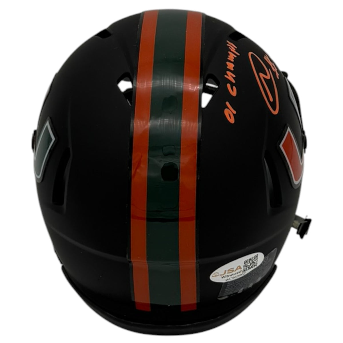 Najeh Davenport Autographed Miami Hurricanes (Black Nights Matte) Mini Helmet - JSA