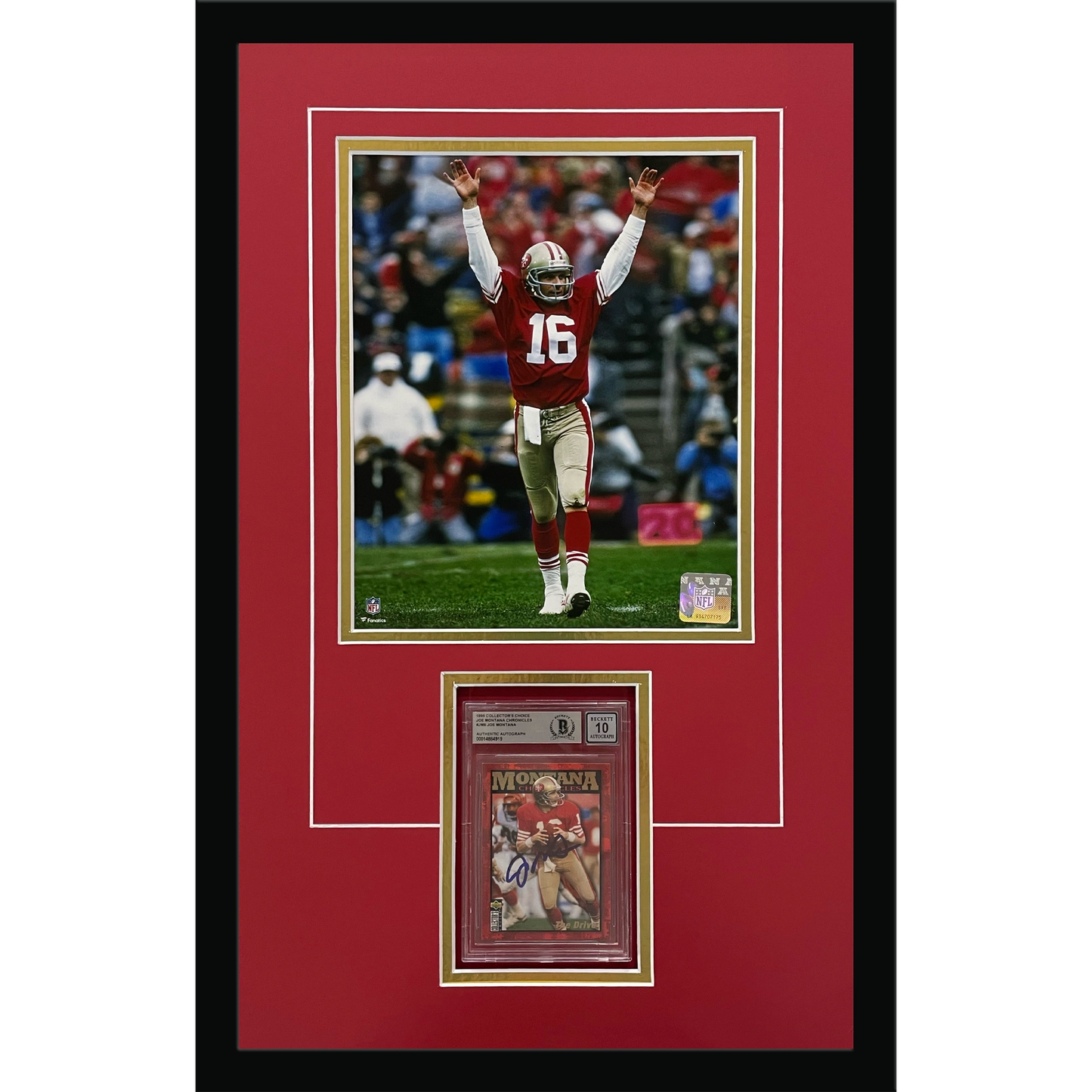 Joe Montana Autographed Football Card Deluxe Framed with San Francisco 49ers 8x10 Photo - Beckett