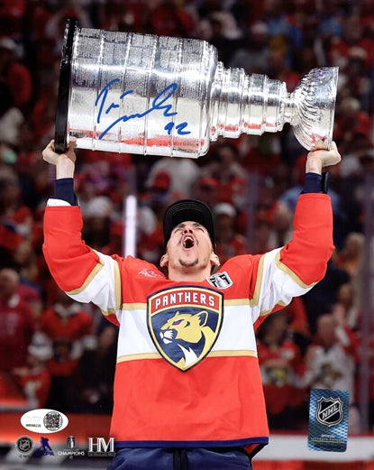 Tomas Nosek Autographed Florida Panthers (2025 Stanley Cup Trophy) 8x10 Photo - JSA