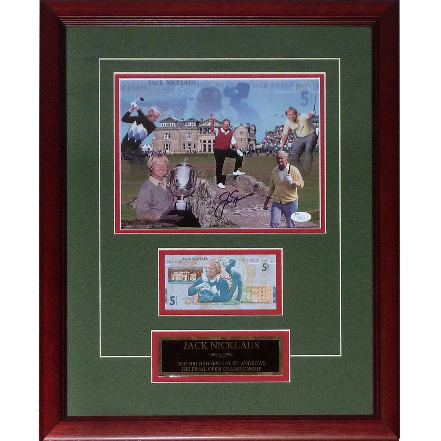 Jack Nicklaus Autographed RBS 5 Pound Note (2005 British Open) Deluxe Framed Currency Piece