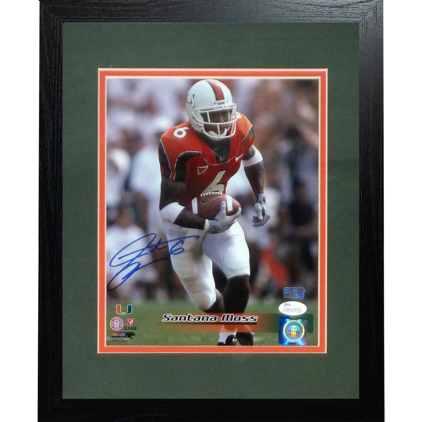 Santana Moss Autographed Miami Hurricanes Deluxe Framed 8x10 Photo - JSA