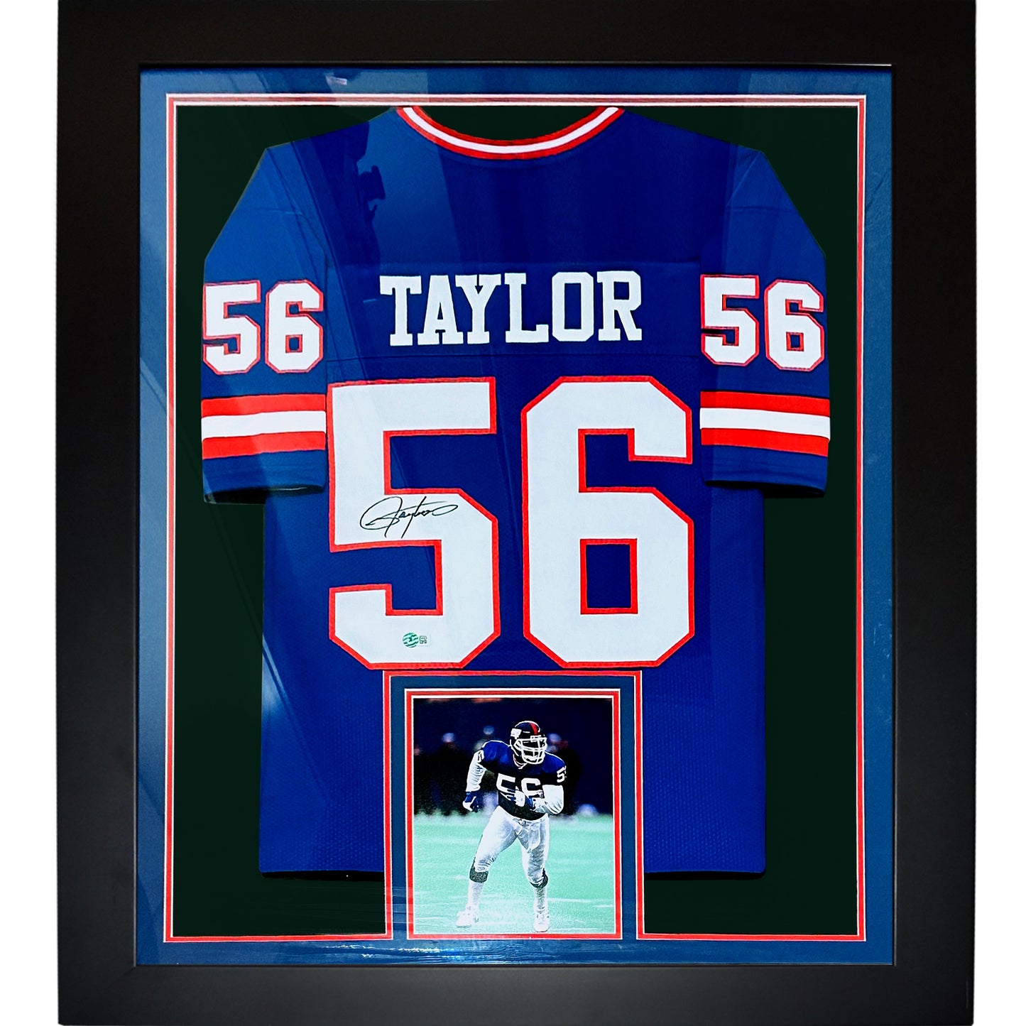 Lawrence Taylor Autographed New York Giants (Blue #56) Vertical Framed Jersey - JSA