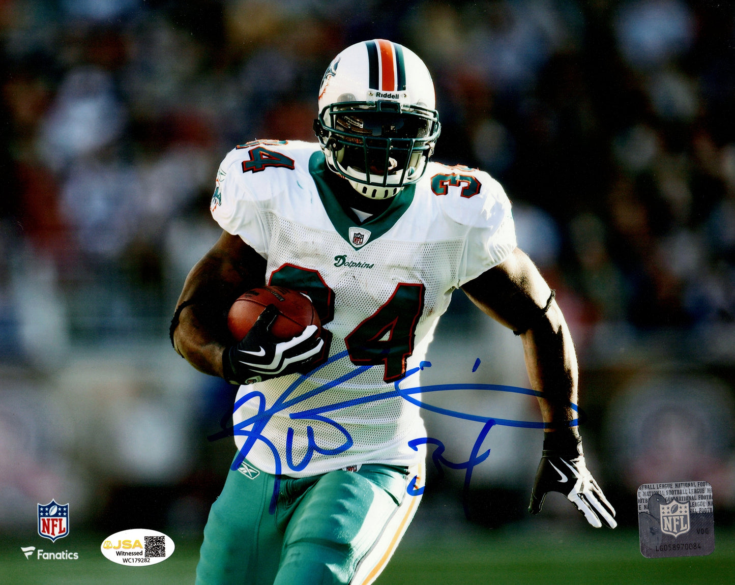 Ricky Williams Autographed Miami Dolphins (White Jersey) 8x10 Photo - JSA