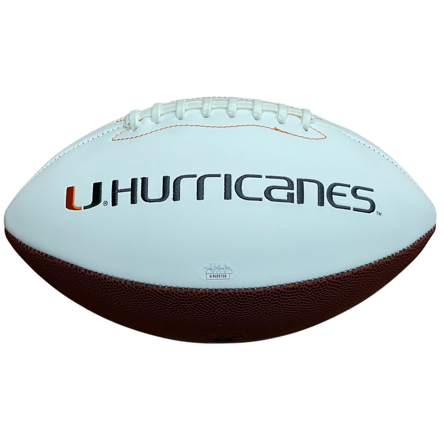 Warren Sapp Autographed Miami Hurricanes Logo Football - JSA
