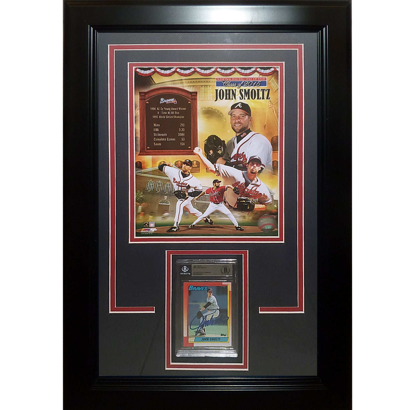 John Smoltz Autographed Baseball Card Deluxe Framed with Atlanta