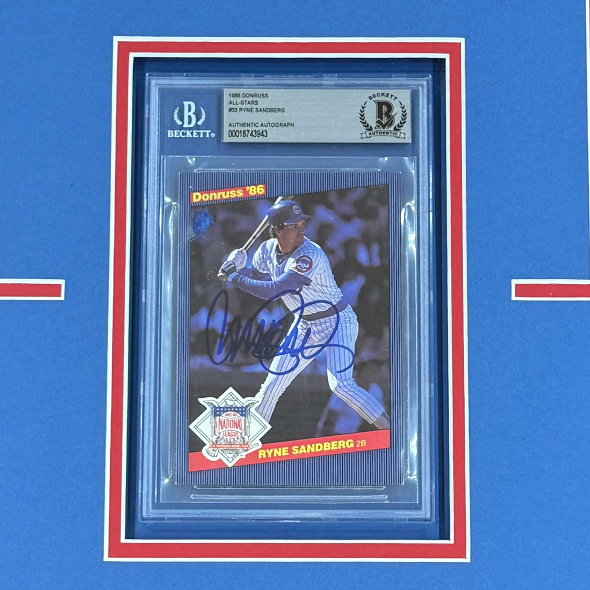 Ryne Sandberg Autographed Chicago Cubs Baseball Card Deluxe Framed with 8x10 Photo - JSA