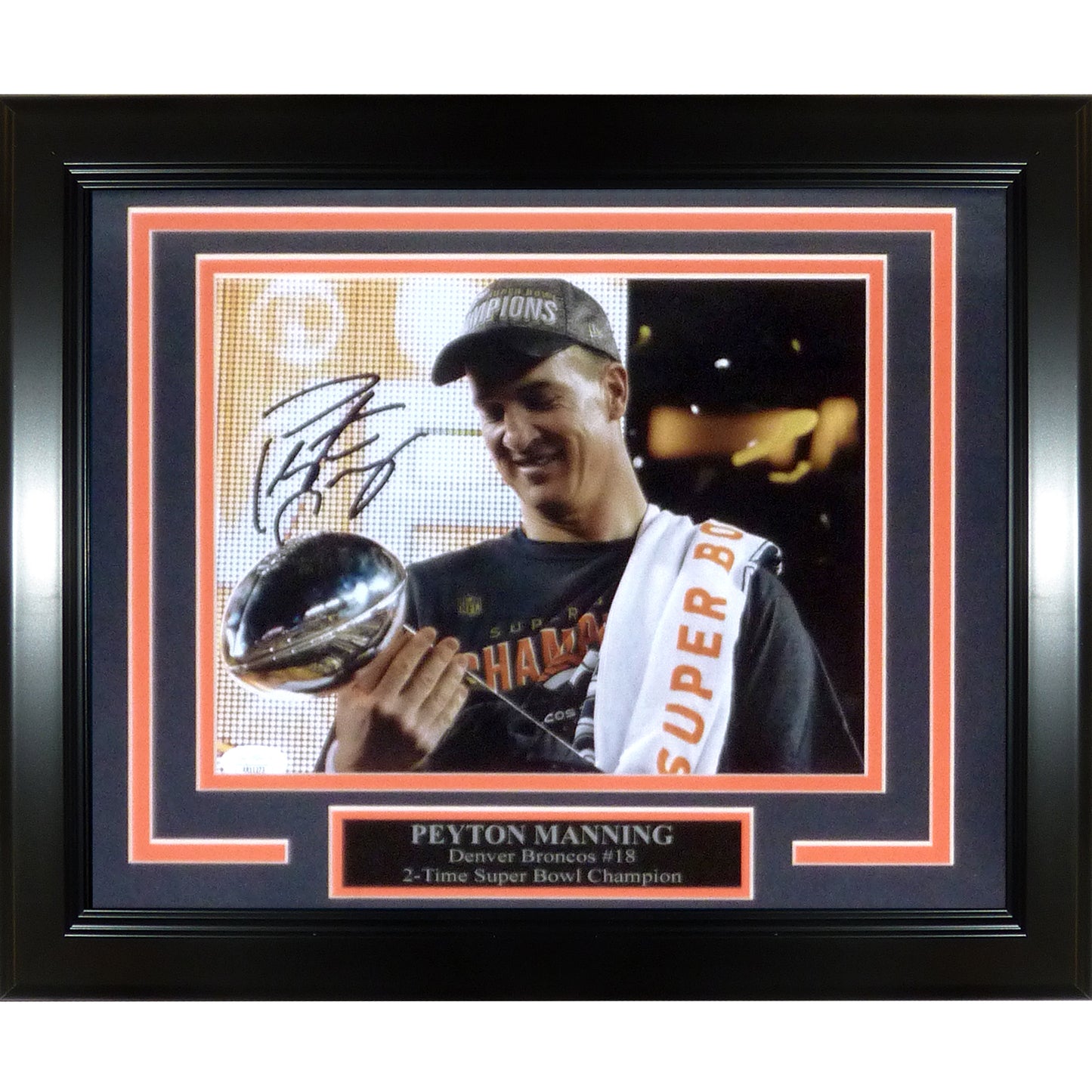 Peyton Manning Autographed Denver Broncos (Super Bowl Trophy) Deluxe Framed 8x10 Photo - JSA