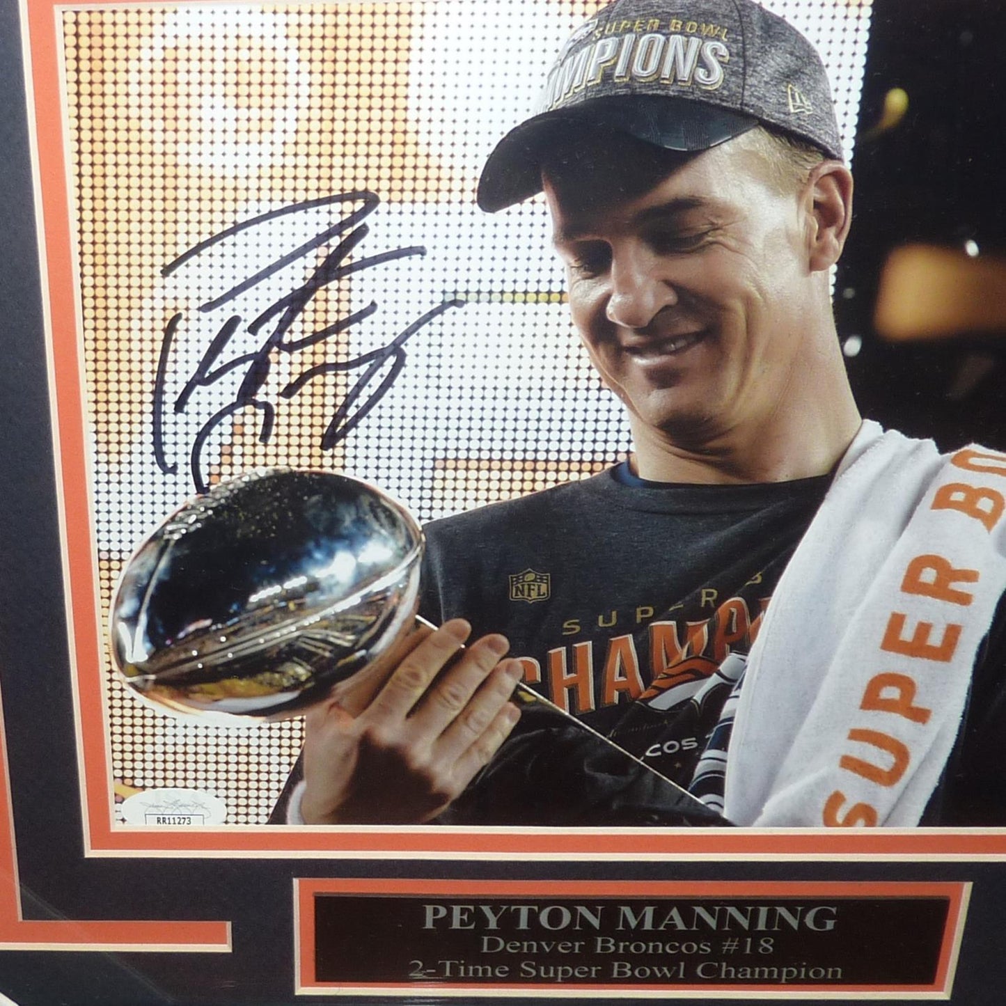 Peyton Manning Autographed Denver Broncos (Super Bowl Trophy) Deluxe Framed 8x10 Photo - JSA