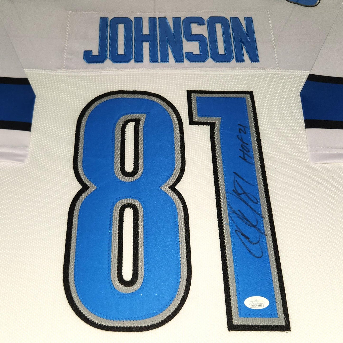 Calvin Johnson Autographed Detroit Lions (White #81) Deluxe Framed Jersey - JSA