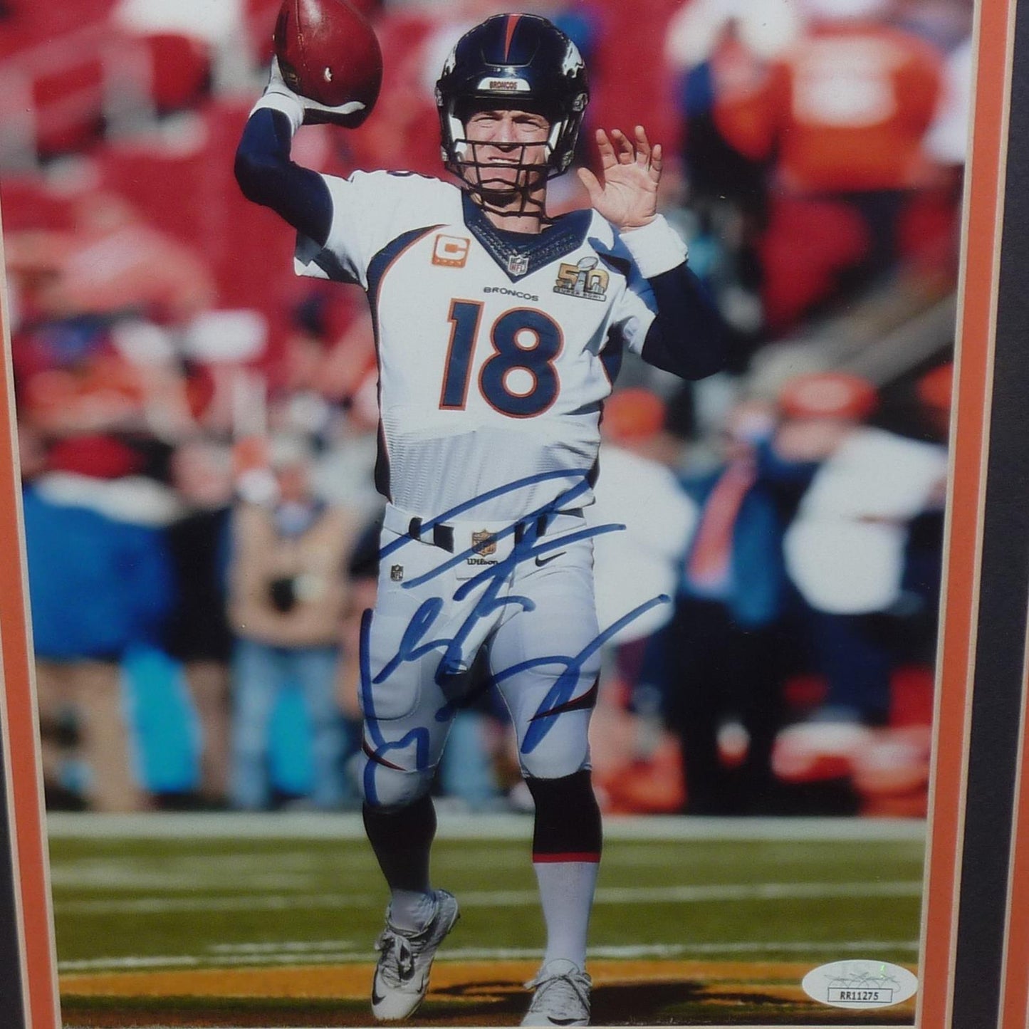 Peyton Manning Autographed Denver Broncos (Action) Deluxe Framed 8x10 Photo - JSA