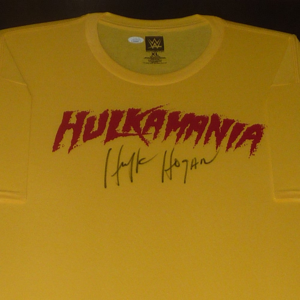 Hulk Hogan Autographed Wrestling Deluxe Framed Hulkamania Yellow T-Shirt