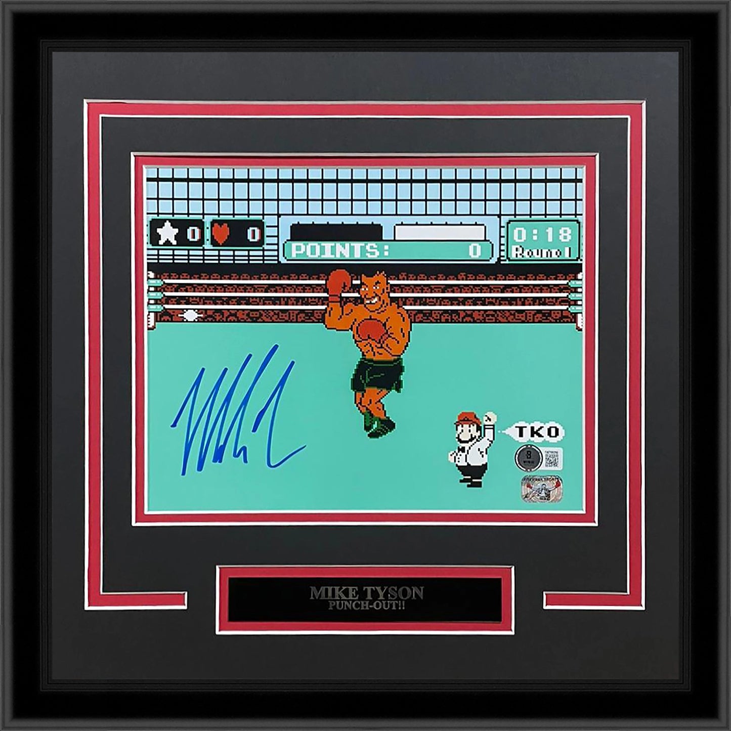 Mike Tyson Autographed Boxing (Nintendo Punchout) Deluxe Framed 8x10 Photo w/ Nameplate - Tyson Holo