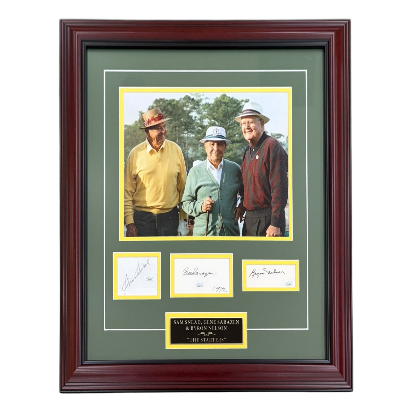 Sam Snead, Gene Sarazen And Byron Nelson Autographed Signed Masters The Starters Deluxe Framed Piece - JSA 