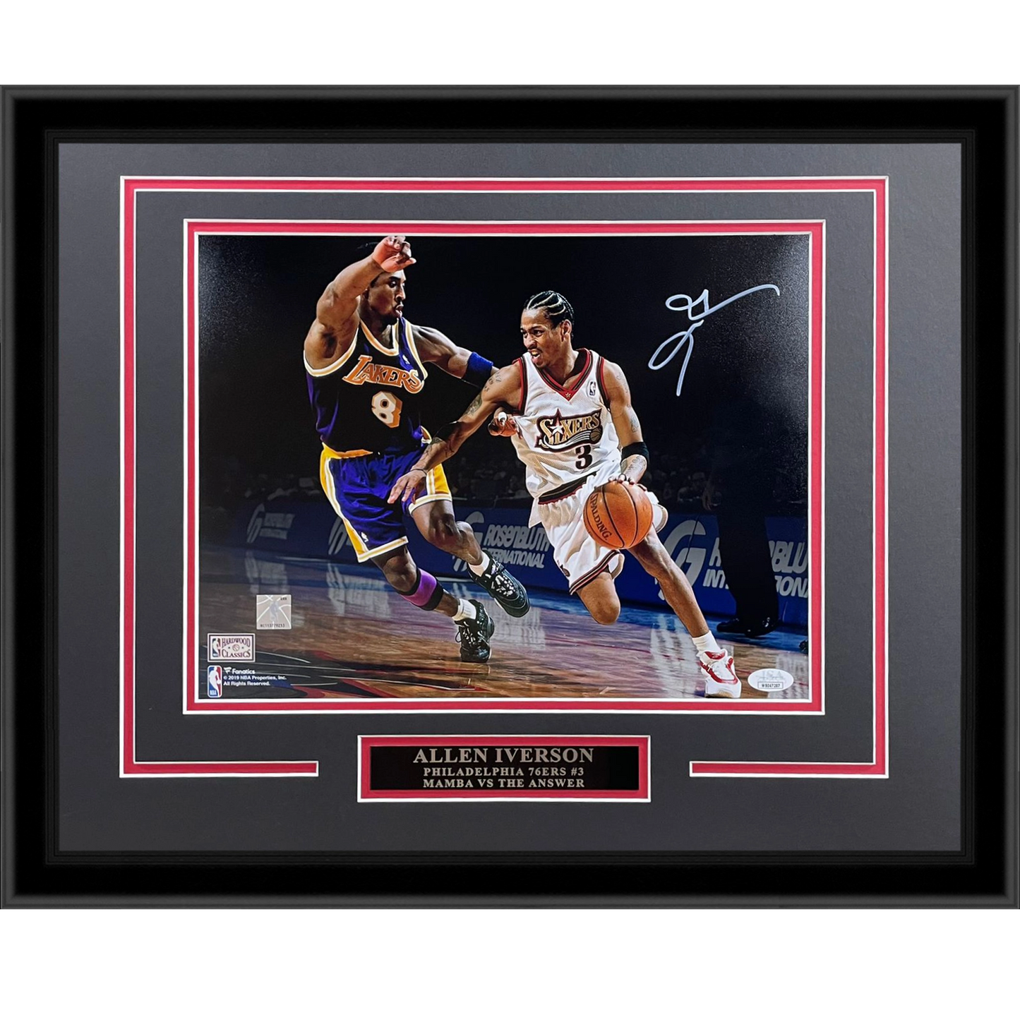 Allen Iverson Autographed Philadelphia 76ers (vs Kobe Bryant) Deluxe Framed 11x14 Photo with Nameplate - Beckett