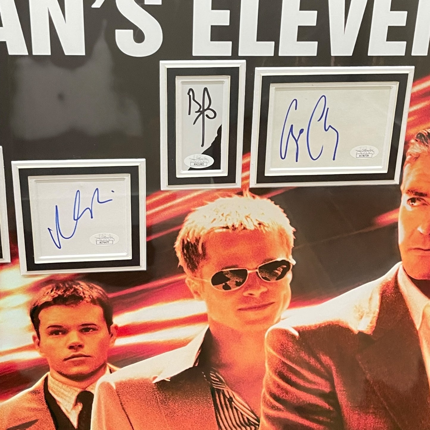 Ocean's Eleven Full-Size Movie Poster Deluxe Framed with Clooney, Roberts, Pitt, Damon and Garcia Autographs - JSA
