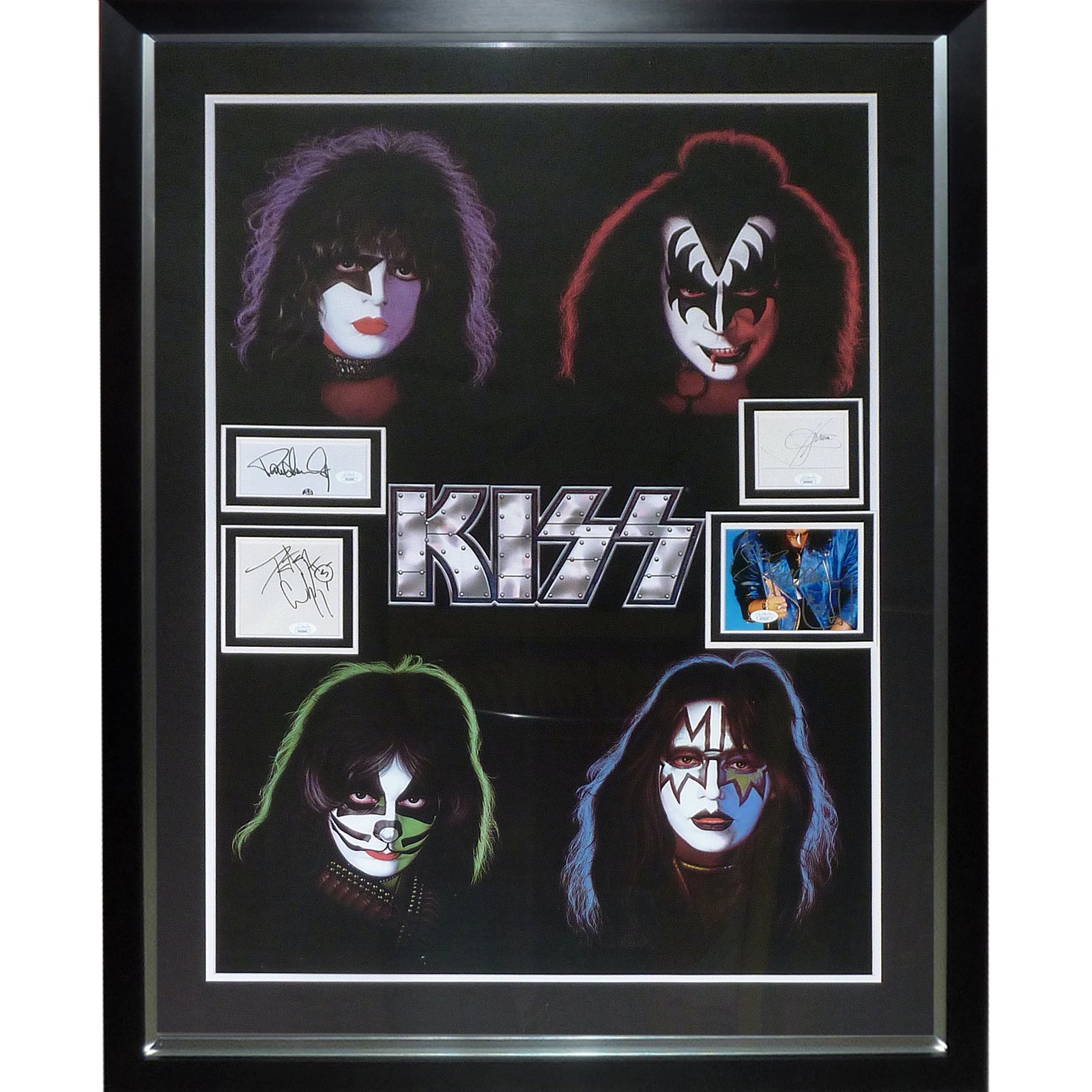 KISS Full-Size Music Poster Deluxe Framed with all 4 Band Member Autographs - JSA