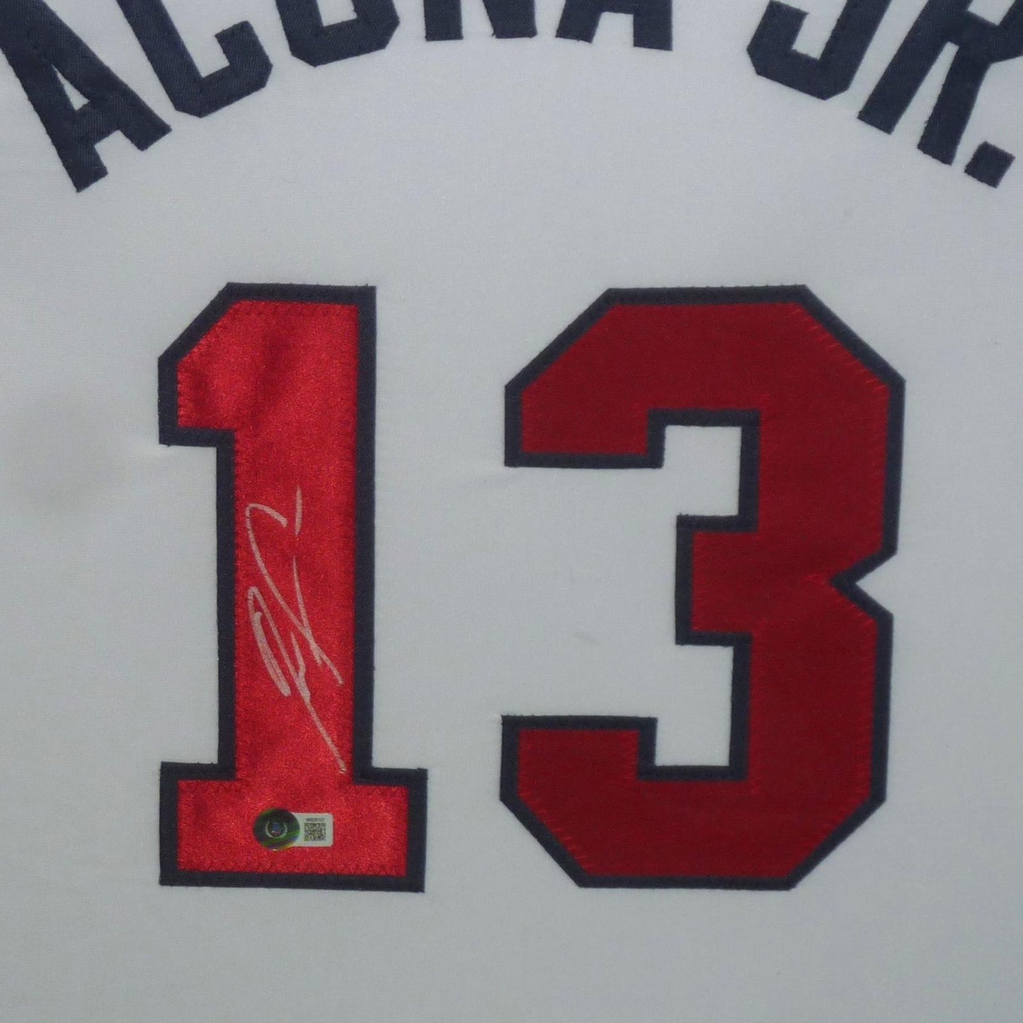 Ronald Acuna Jr. Autographed Atlanta Braves (White #13) Deluxe Framed Jersey - Beckett