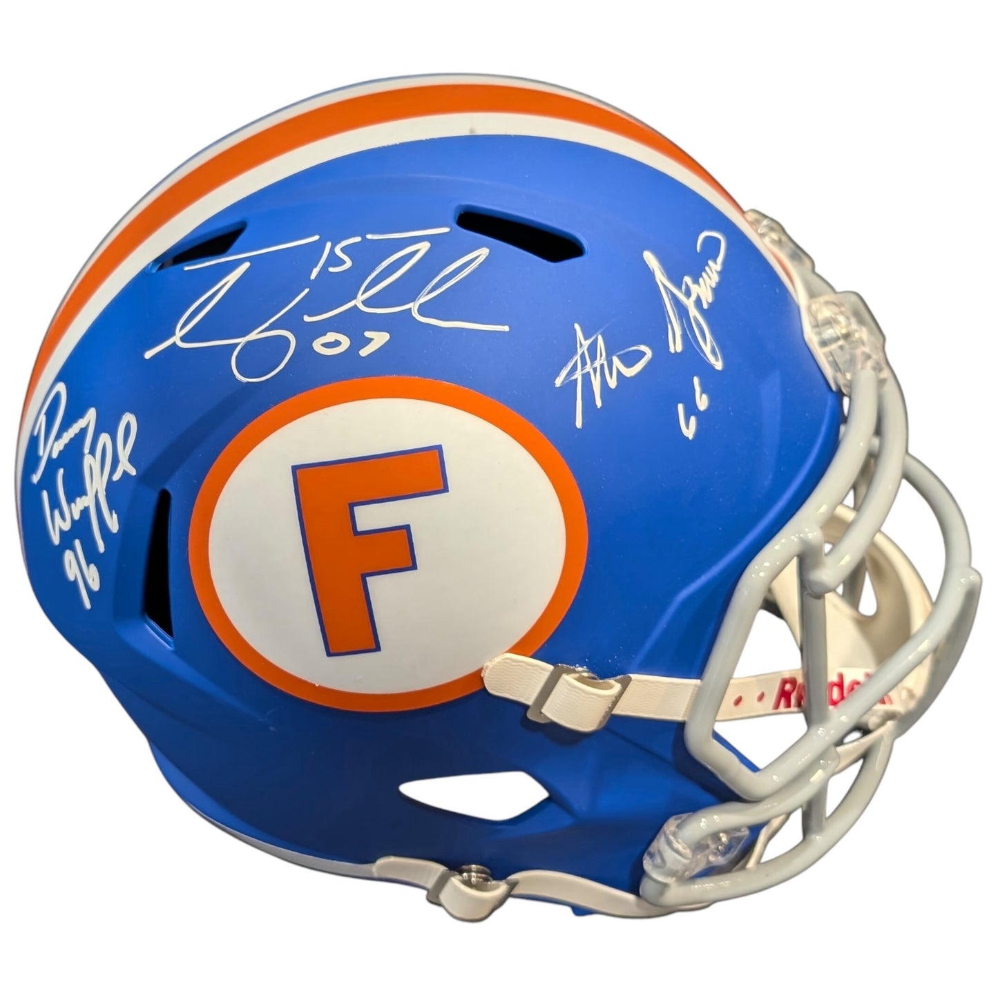 Steve Spurrier, Danny Wuerffel And Tim Tebow Autographed Florida Gators (Blue Throwback) Deluxe Full-Size Replica Helmet w/ Heisman Years
