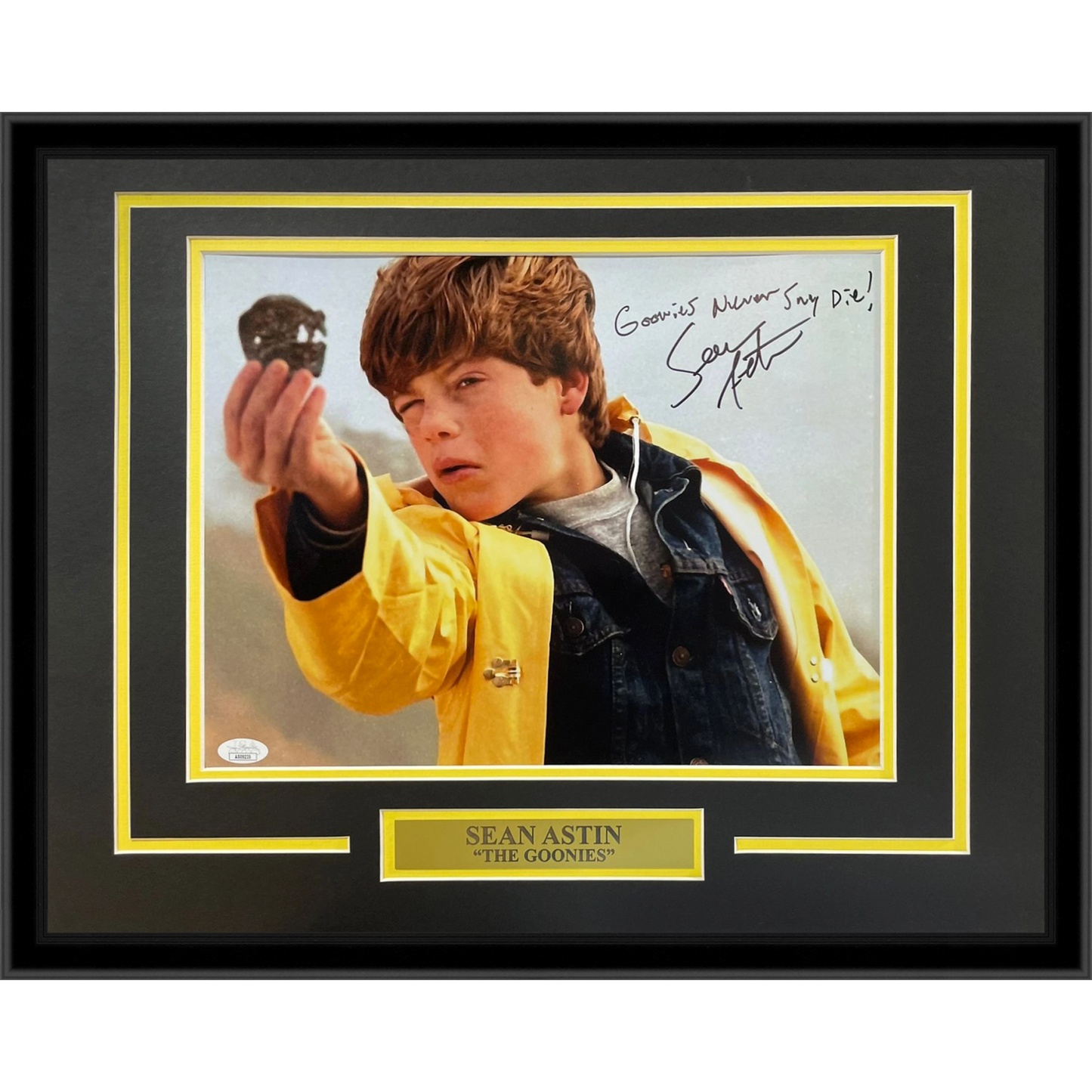 Sean Astin Autographed Goonies Movie Framed 11x14 Photo w/ Goonies Never Say Die - JSA