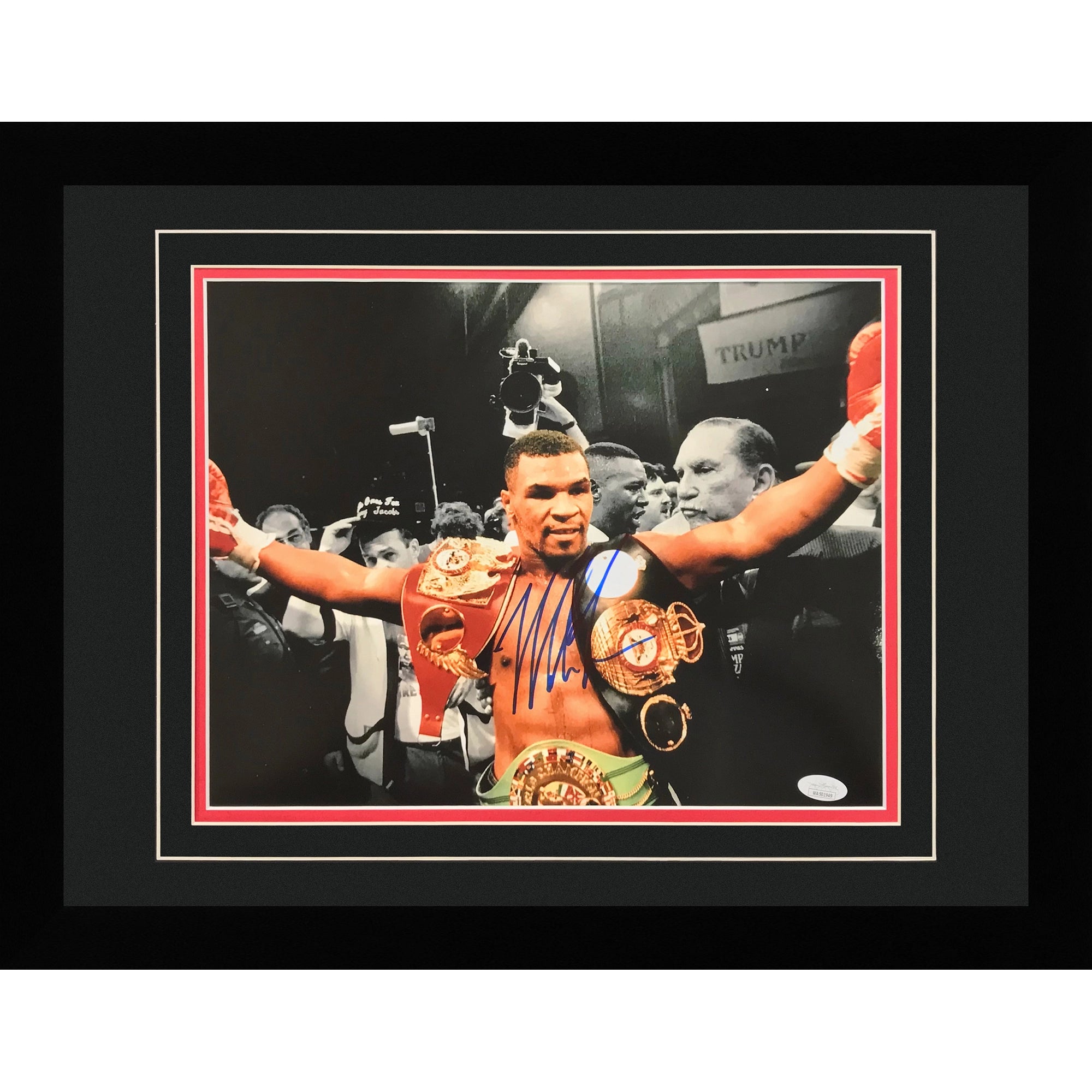 Mike Tyson Autographed Boxing (Spotlight with Belt) Deluxe Framed 11x14 Photo - Tyson Holo Beckett