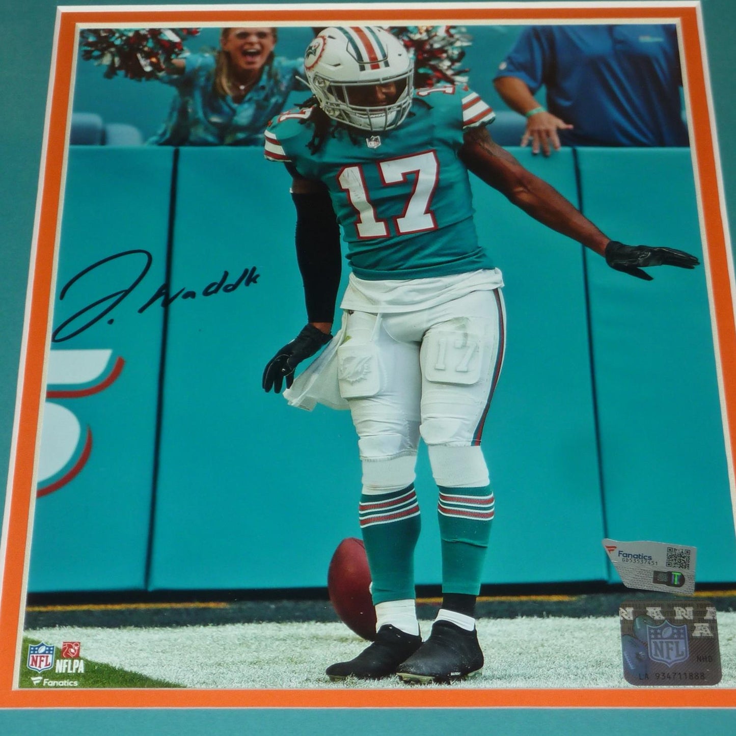 Jaylen Waddle Autographed Miami Dolphins (TD Celebration) Framed 8x10 Photo - Fanatics