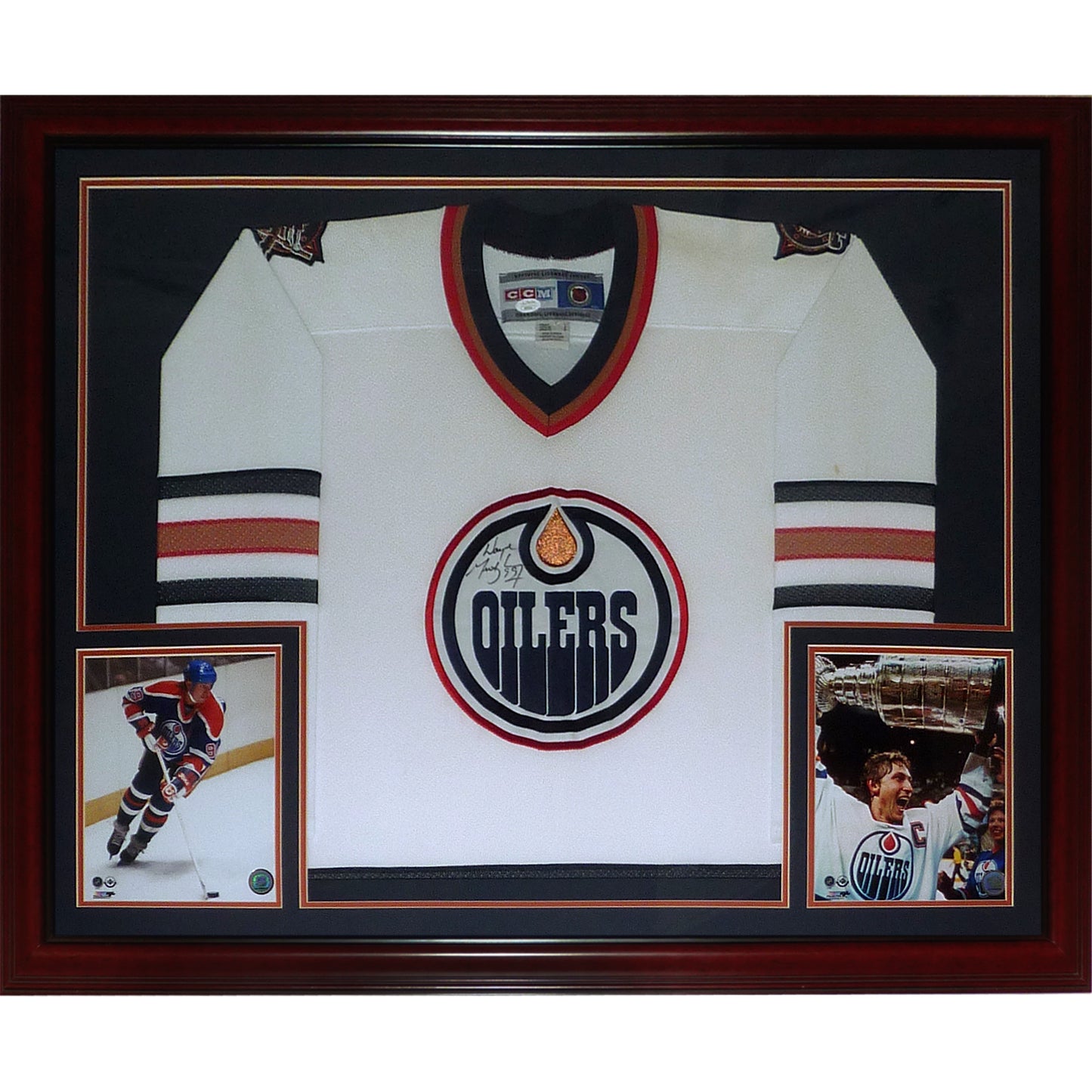 Wayne Gretzky Autographed Edmonton Oilers (White) Deluxe Framed Jersey - JSA Letter