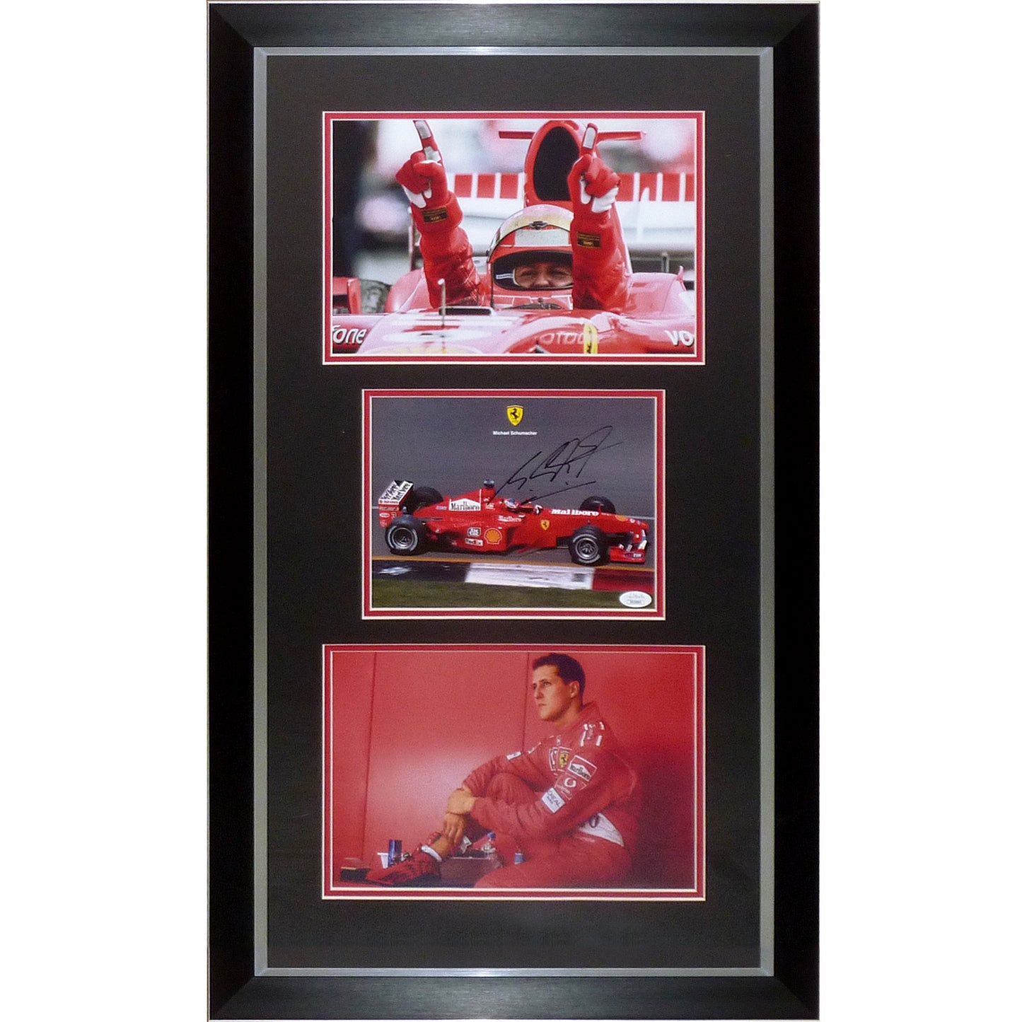 Michael Schumacher Autographed Formula One Racing Deluxe Framed Triple Photo Piece - JSA