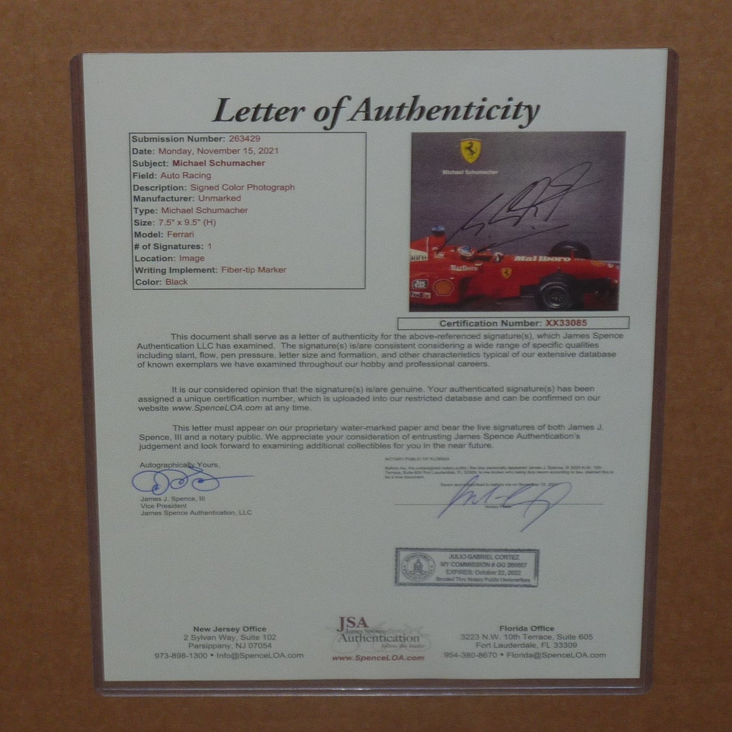 Michael Schumacher Autographed Formula One Racing Deluxe Framed Triple Photo Piece - JSA