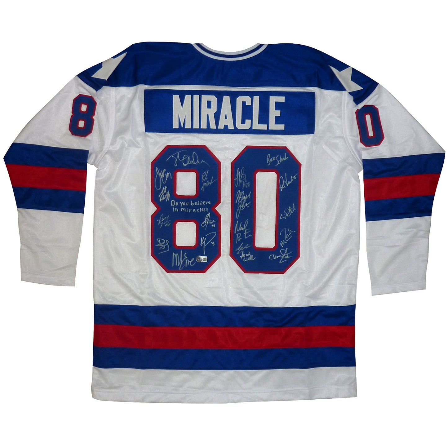 1980 U.S. Olympic Hockey Team Autographed (USA White #80) Custom Jersey - Miracle On Ice - 18 Team Member Signatures - Beckett Witnessed