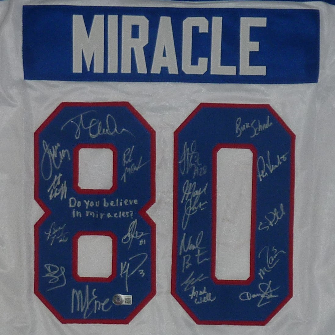 1980 U.S. Olympic Hockey Team Autographed (USA White #80) Custom Jersey - Miracle On Ice - 18 Team Member Signatures - Beckett Witnessed