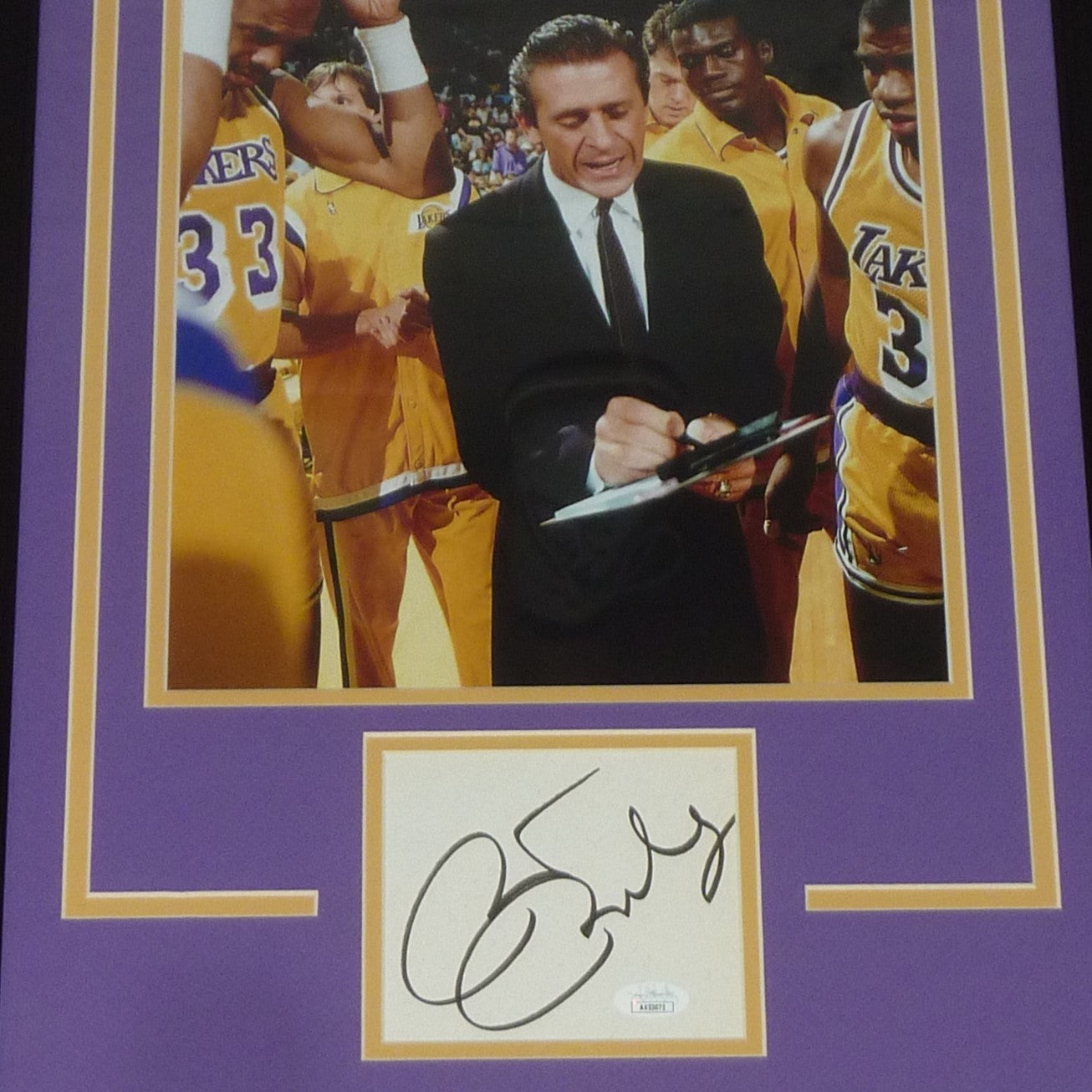 Pat Riley Autographed Los Angeles Lakers Deluxe Framed Piece with 11x14 Photo - JSA