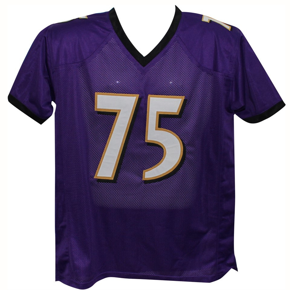 Jonathan Ogden Autographed Baltimore (Purple #75) Custom Jersey w/ HOF - Beckett