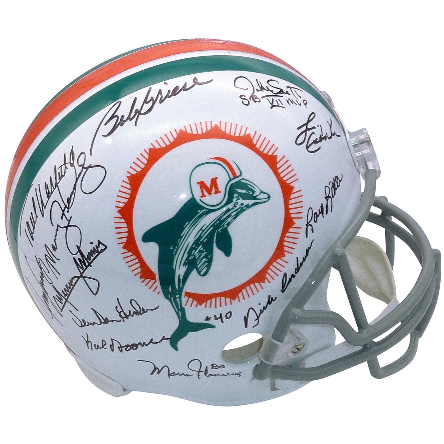 1972 Miami Dolphins Autographed (Throwback) Full-Size Replica Helmet - 22 Signatures - BAS LOA