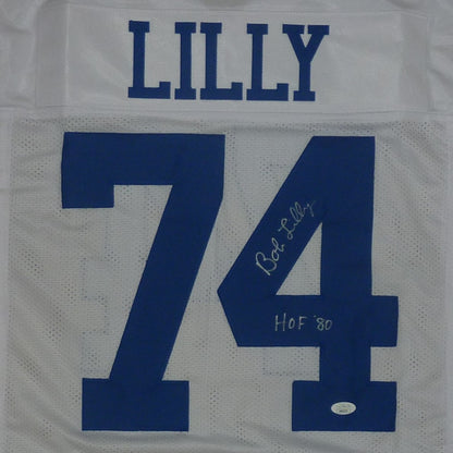 Bob Lilly Autographed Dallas (White #74) Custom Jersey w/ HOF 80 - JSA