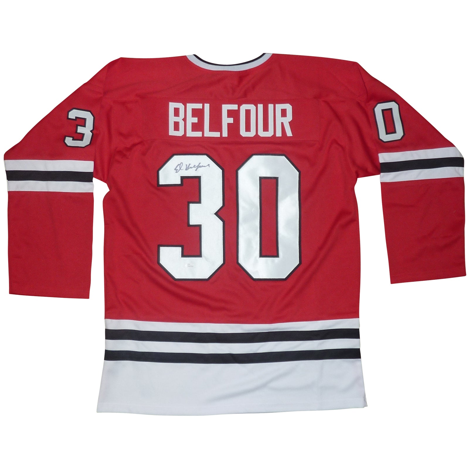 Ed Belfour Autographed Chicago Red 30 Custom Hockey Jersey JSA Palm Beach Autographs LLC