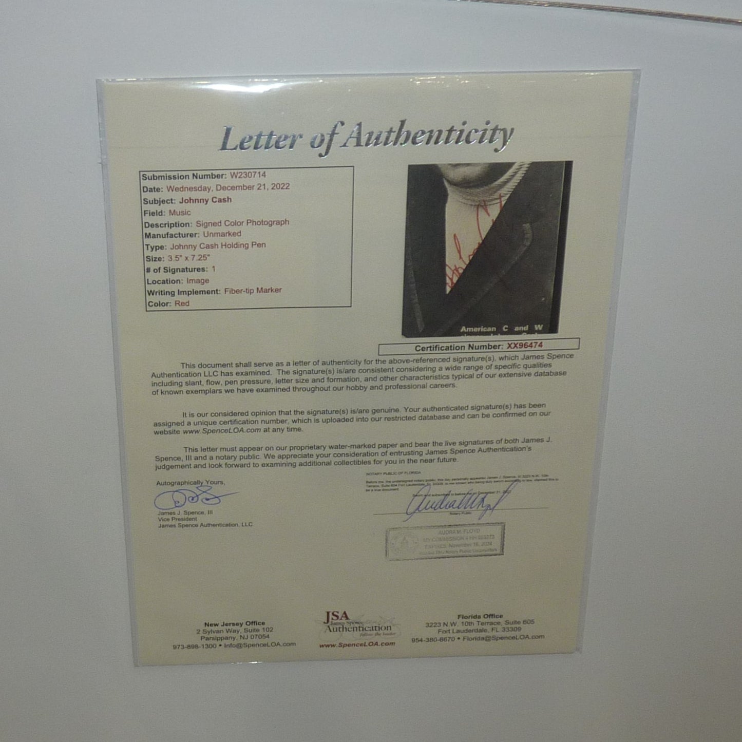 Johnny Cash Full-Size Music Poster Deluxe Framed with Autograph - JSA