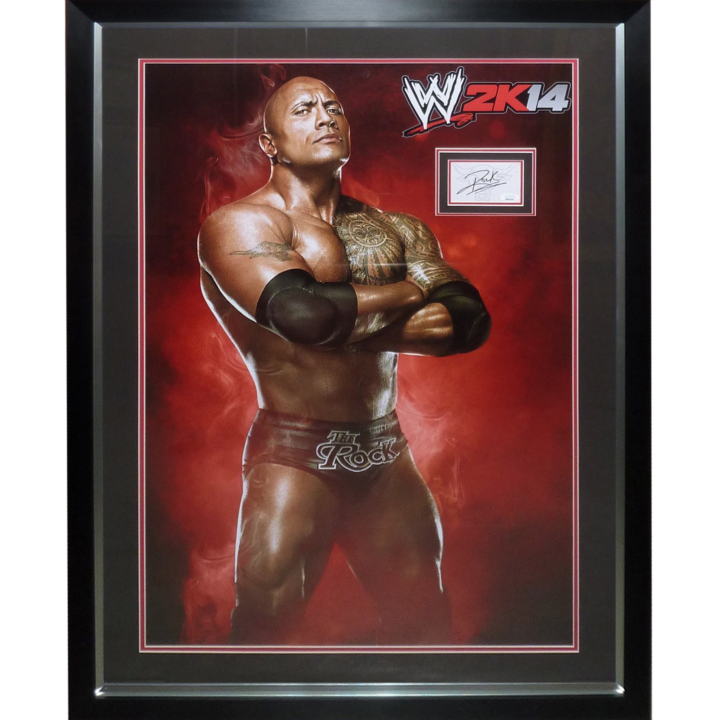 The Rock Full-Size WWF Wrestling Poster Deluxe Framed with Autograph - JSA