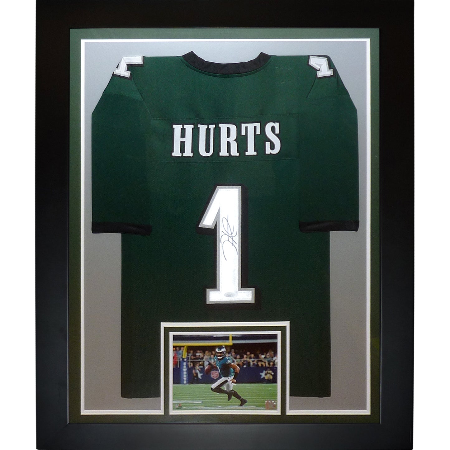 Jalen Hurts Autographed Philadelphia Eagles (Green #1) Deluxe Framed Jersey - JSA