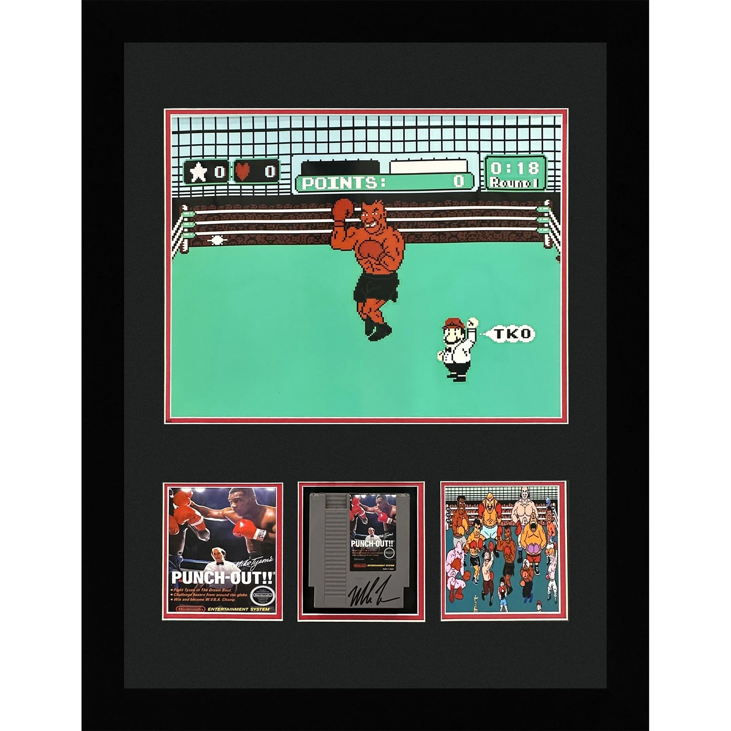 Mike Tyson Autographed Original Nintendo Game Cartridge Deluxe Framed in Punchout Shadowbox Display - JSA