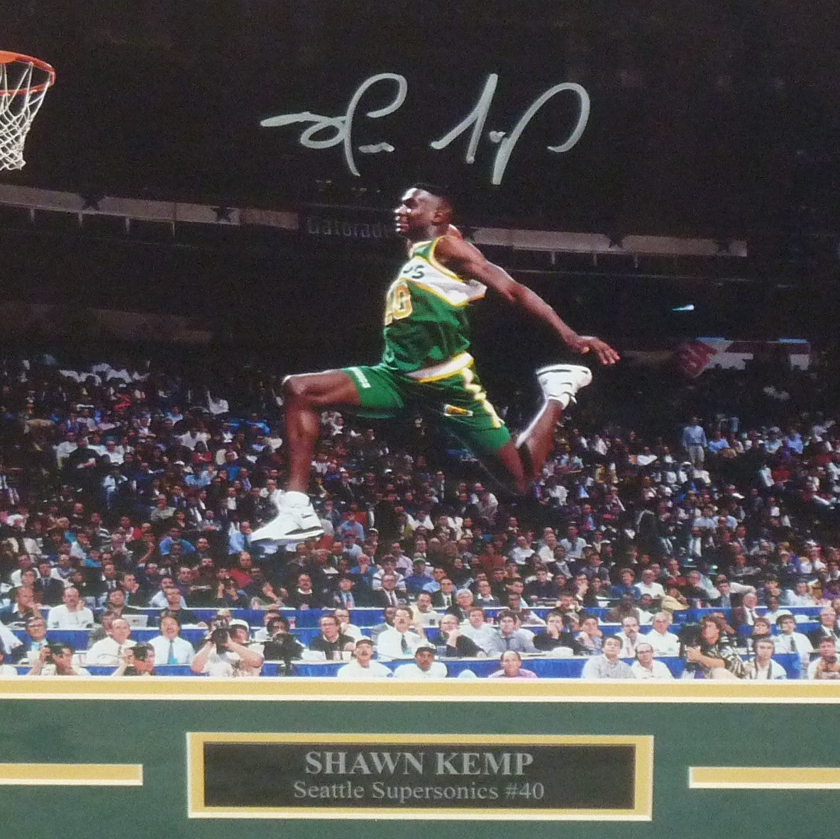 Shawn Kemp Autographed Seattle SuperSonics (1991 Dunk Contest) Deluxe Framed 11x14 Photo - JSA