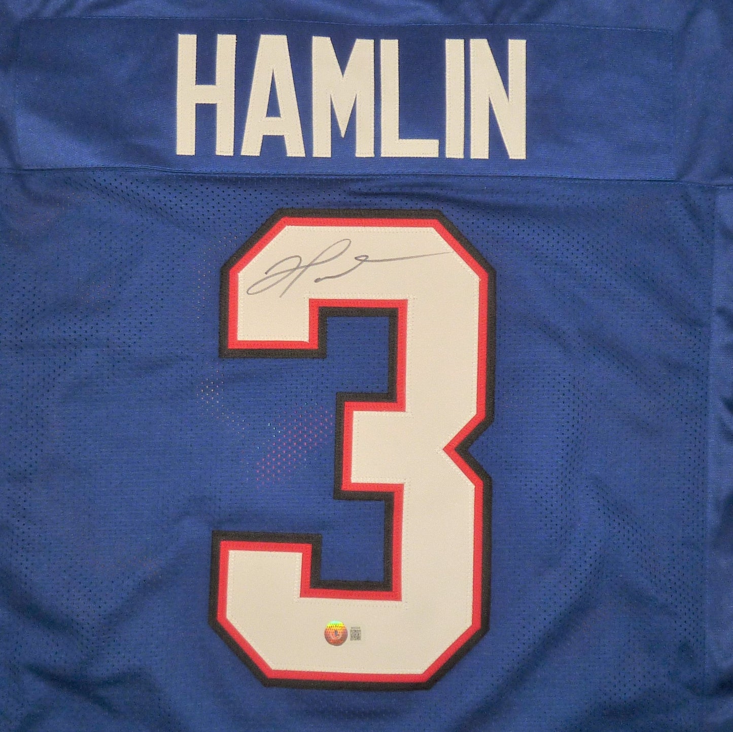 Damar Hamlin Autographed Buffalo (Blue #3) Custom Jersey - Beckett